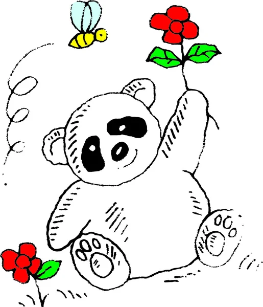 可爱的熊猫与玫瑰 — 图库矢量图片