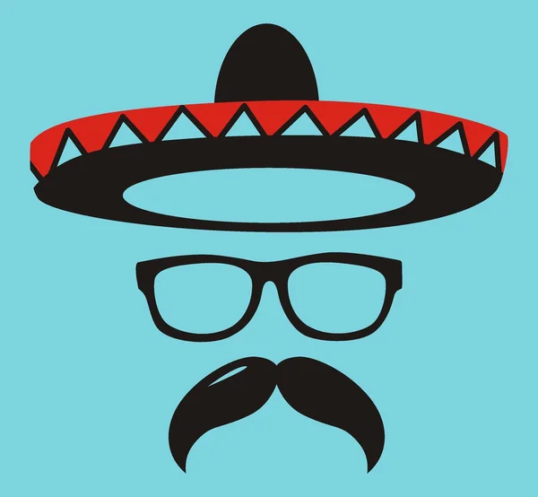 선글라스, 모자 및 콧수염 — Stock Vector