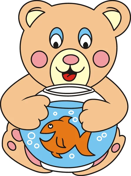 Teddy Bear play with his friends fish — Stock Vector