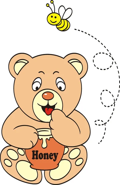 Медведь Тедди ест мед. — стоковый вектор