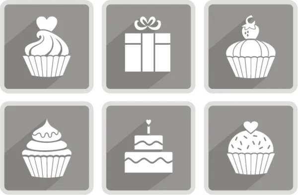 Ensemble icône gâteau d'anniversaire — Image vectorielle