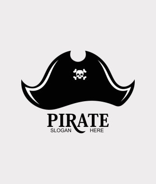 Korsan kafa maskotu. Kara korsan logo şablonu tasarımı. Vektör illüstrasyonu