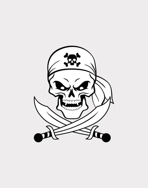 Cráneo Pirata Bandana Con Dos Sables Cruzados Ilustración Vectorial — Archivo Imágenes Vectoriales