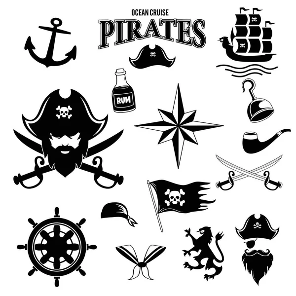Conjunto Iconos Piratas Sable Cráneo Con Bandana Huesos Gancho Sombrero Gráficos Vectoriales