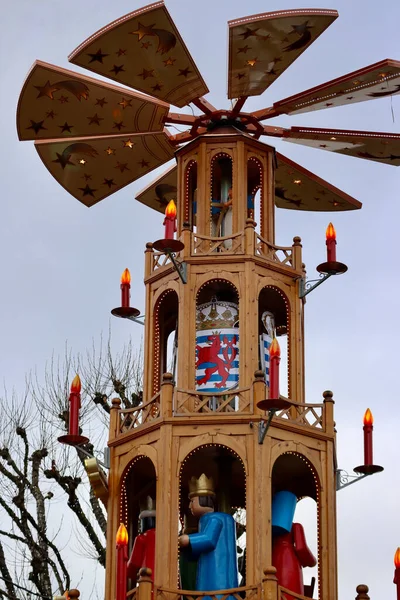 Candle Carousel Oversize German Traditional Decoration Pyramid Luxembourg Christmas Market — Stock Photo, Image