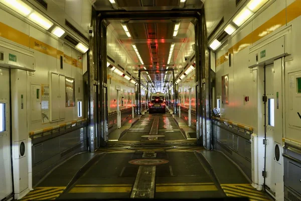 Almost Empty Eurotunnel Train Carriages Transport Connection English Channel Folkestone — Stock Photo, Image