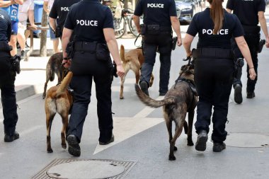 Polis köpekleri ve amirleri Ulusal Gün geçidinde yürüyorlar. Lüksemburg, Lüksemburg - 23 Haziran 2022. Seçici odak
