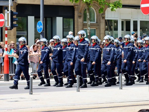 Firefighters Marching Parade National Day Celebrations Luxembourg Luxembourg June 2022 — Zdjęcie stockowe