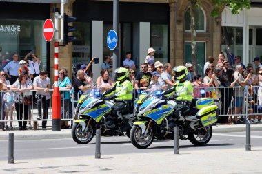 Customs motorcycles driving to National day parade. Luxembourg, Luxembourg - June 23, 2022. Selective focus