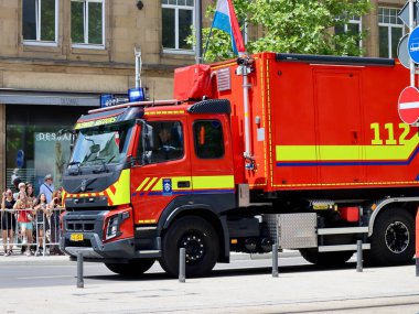 Fire truck on National day parade. Luxembourg, Luxembourg - June 23, 2022