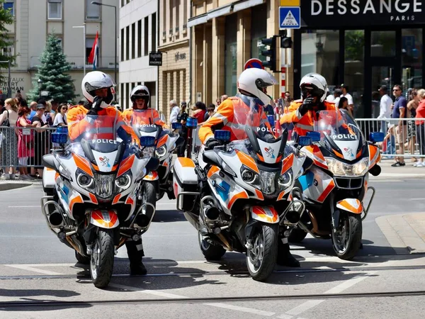 Police Motorcycles Driving National Day Parade Luxembourg Luxembourg June 2022 — Zdjęcie stockowe