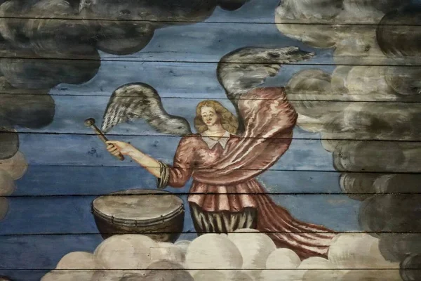 Angel Playing Music Drums 18Th Century Decorative Painting Ceiling Usma — 图库照片