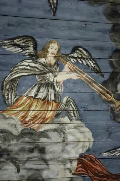 Angel Playing Music Trumpet 18Th Century Decorative Painting Ceiling Usma — 图库照片