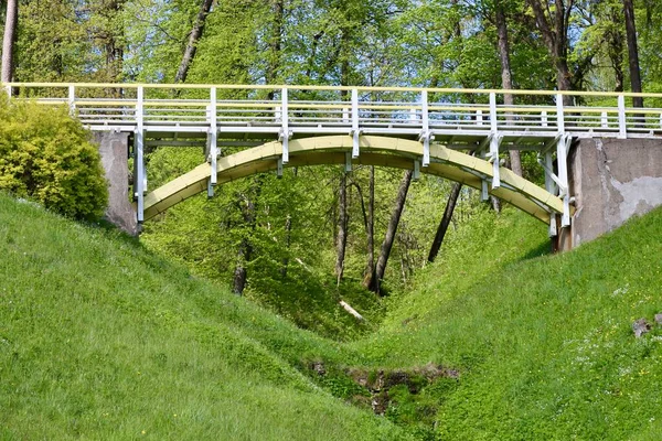 Wooden Pedestrian Bridge Temple Hill Park Aluksne Town Latvia — Φωτογραφία Αρχείου