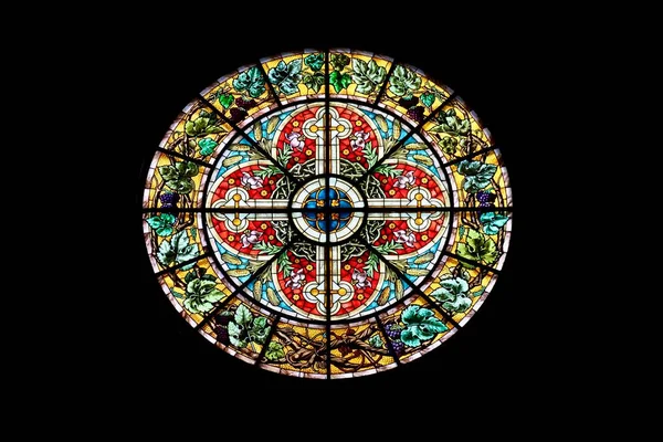 Main Rose Window Riga Cathedral Stained Glass Cross Flower Design — Stock Fotó