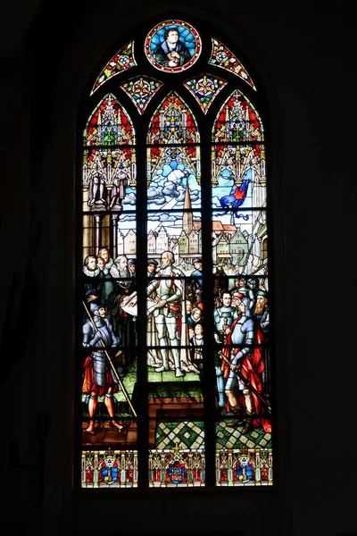 Stained Glass Window Master Livonian Order Walter Plettenberg Handing Freedom — Φωτογραφία Αρχείου