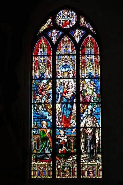 Stained Glass Window Virgin Mary Baby Jesus Dome Cathedral Riga — Φωτογραφία Αρχείου