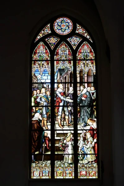 Stained Glass Window Superintendent Herman Samson Greeting King Gustav Adolf — Φωτογραφία Αρχείου