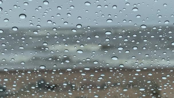 Baltic Sea Waves Spring Storm Seen Window Raindrops Close Bokeh — Stok video