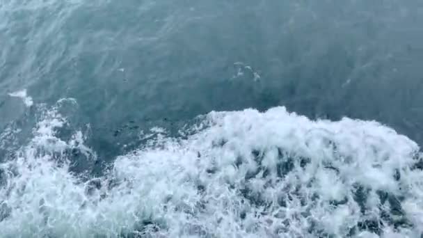 Stern Waves White Foam Tips Greyish Blue Sea Water Video — Vídeo de stock
