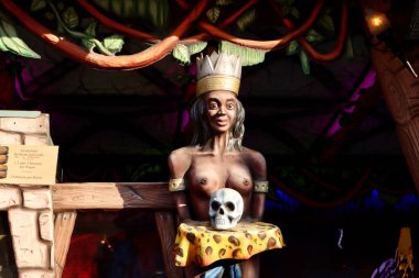 Entrance to Kamak haunted house horror ride in Schueberfouer fun fair in Luxembourg, Luxembourg - August 28, 2022