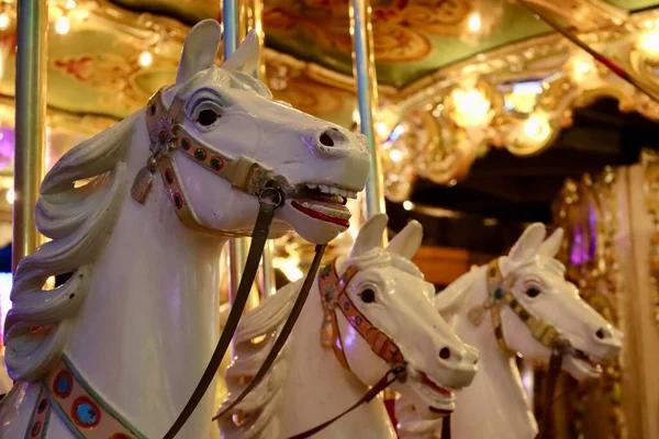 White Carousel Horses Schueberfouer Fun Fair Luxembourg Luxembourg August 2022 — Stok fotoğraf