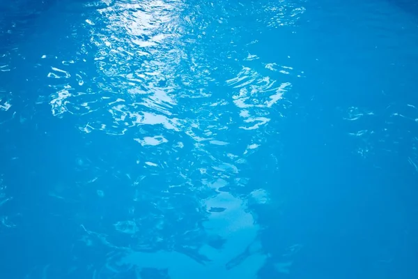 屋外スイミングプールのきれいな青い水の中に明るい光の反射 表面上の小さな波 — ストック写真