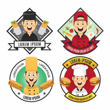 chef with junkfood mascot badge set collection