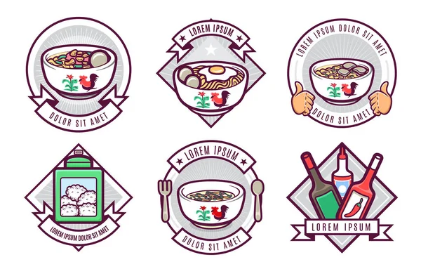 Indonesios Asia Alimentos Logotipo Conjunto Insignias — Archivo Imágenes Vectoriales