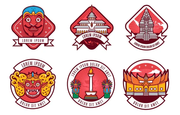 Sudeste Asiático Indonesia Cultura Patrimonio Logo Insignia Conjunto — Archivo Imágenes Vectoriales