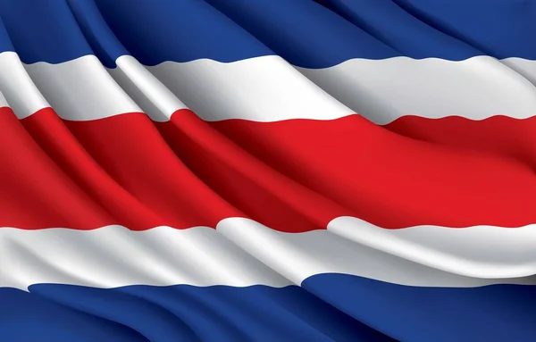 Costa Rica National Flag Waving Realistic Vector Illustration — Stock Vector