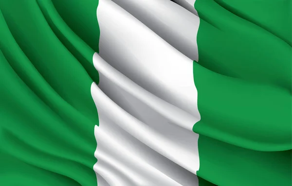 Nijerya Ulusal Bayrağı Gerçekçi Vektör Çizimi Sallıyor — Stok Vektör
