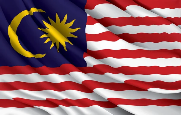 Malásia Bandeira Nacional Acenando Ilustração Vetorial Realista — Vetor de Stock
