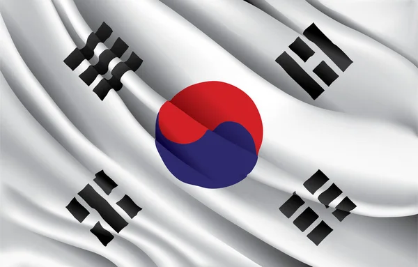 Bandiera Nazionale Della Corea Del Sud Sventola Realistica Illustrazione Vettoriale — Vettoriale Stock