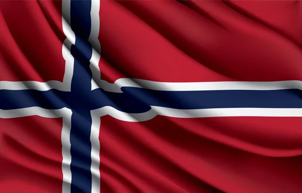 Νορβηγική Εθνική Σημαία Κυματίζει Ρεαλιστική Διανυσματική Απεικόνιση — Διανυσματικό Αρχείο