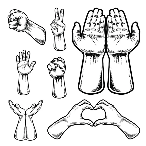 Human Gesture Hands Illustration Set — Stock vektor