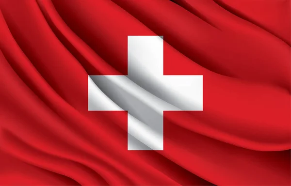 Ελβετική Εθνική Σημαία Κυματίζει Ρεαλιστική Διανυσματική Απεικόνιση — Διανυσματικό Αρχείο