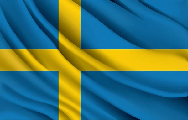 Sveriges Nationella Flagga Viftar Med Realistisk Vektorillustration — Stock vektor