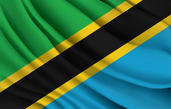Tanzania National Flag Waving Realistic Vector Illustration — Stock vektor