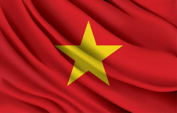 Bandera Nacional Vietnam Ondeando Ilustración Vector Realista — Vector de stock