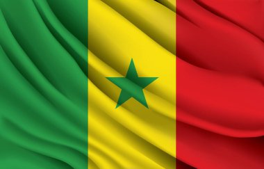 Senegal ulusal bayrağı gerçekçi vektör illüstrasyonunu sallıyor