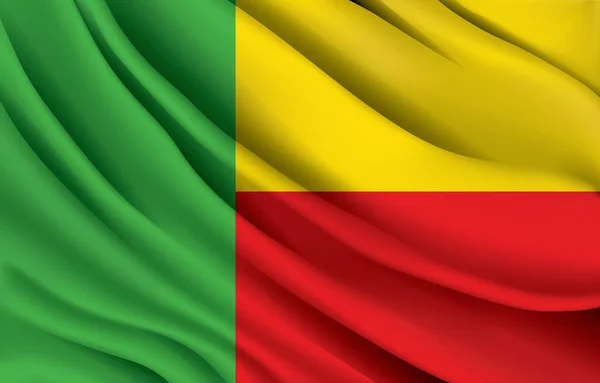 Benin National Flag Waving Realistic Vector Illustration — Vetor de Stock