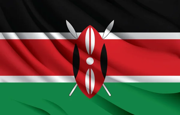 Kenya National Flag Waving Realistic Vector Illustration — Stock vektor