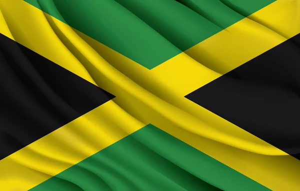 Jamaica National Flag Waving Realistic Vector Illustration — Vetor de Stock