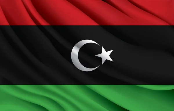 Libya National Flag Waving Realistic Vector Illustration — Vetor de Stock