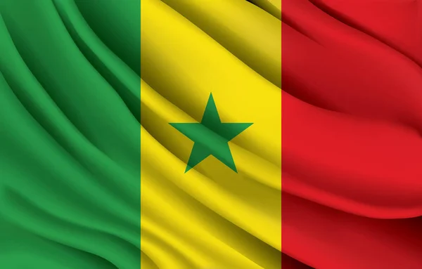 Senegal National Flag Waving Realistic Vector Illustration — стоковый вектор