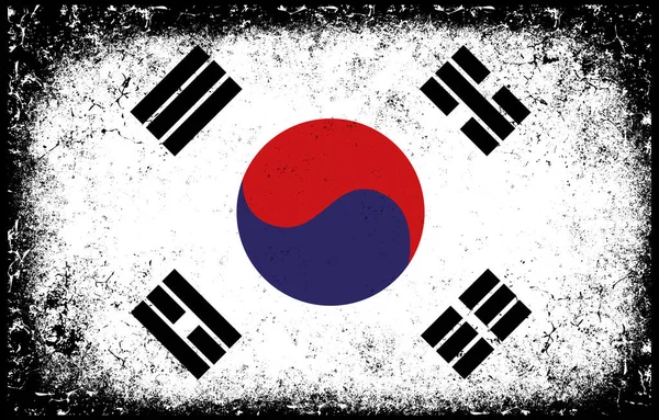 Старая Грязная Гигантская Винтажная Иллюстрация Национального Флага Южной Кореи — стоковый вектор