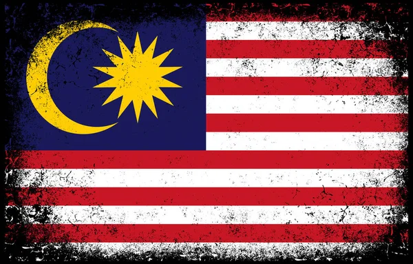 Viejo Sucio Grunge Vintage Malaysia Bandera Nacional Ilustración — Archivo Imágenes Vectoriales