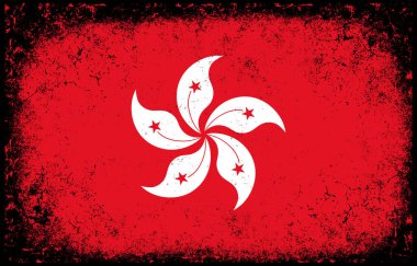 Eski kirli grunge vintage hongkong ulusal bayrak illüstrasyonu
