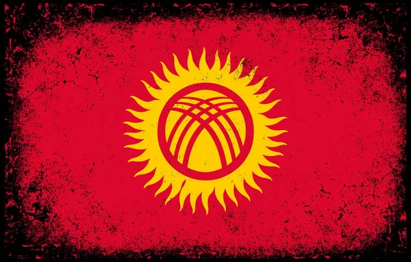 Gammal Smutsig Grunge Vintage Kyrgyzstan National Flagga Bakgrund — Stock vektor